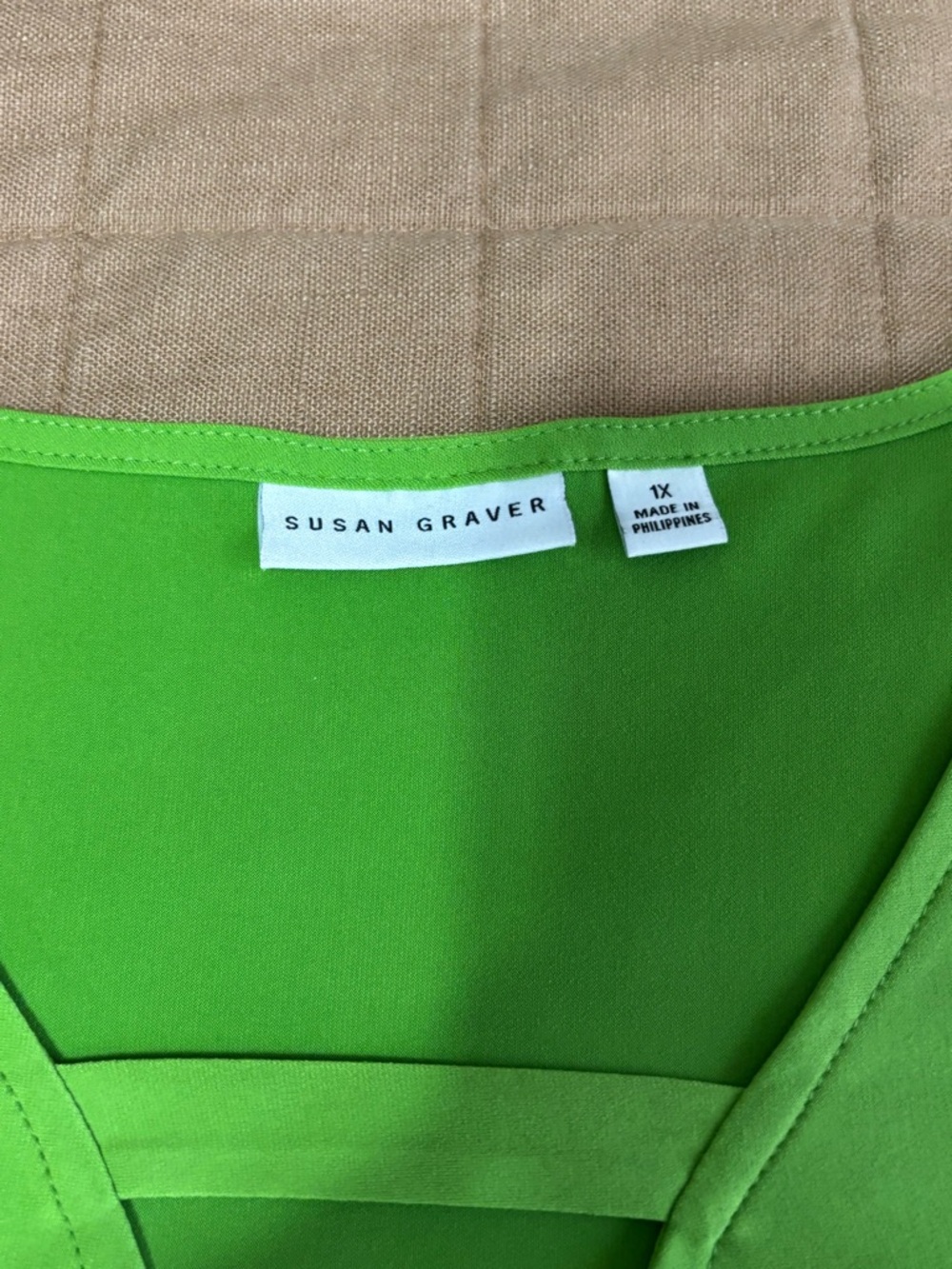 Susan Graver Bright Green V-Neck Sleeveless Tank - Picture 2 of 3